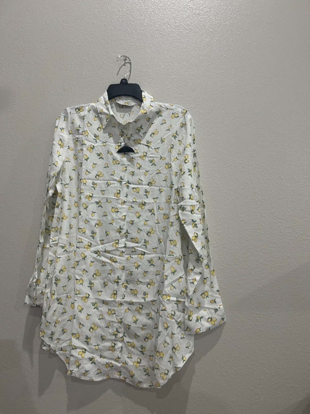 White Button-Up Shirt with Lemon Print